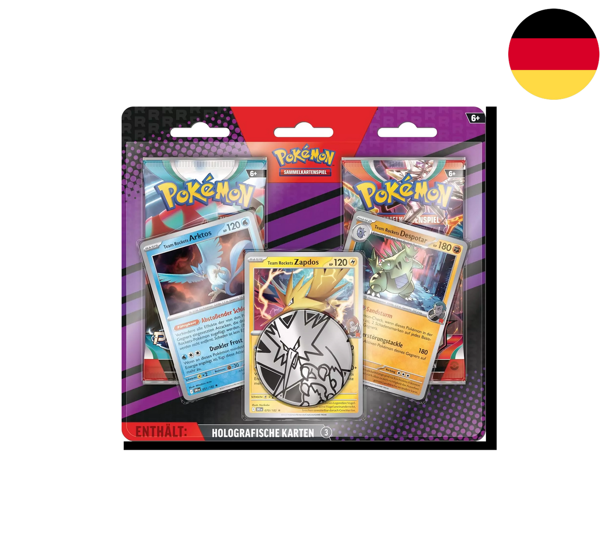 Pokemon TCG: Enhanced 2-Pack Blister: Team Rocket's Zapdos, Articuno & Tyranitar [DE]