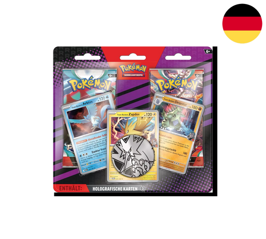Pokemon TCG: Enhanced 2-Pack Blister: Team Rocket's Zapdos, Articuno & Tyranitar [DE]
